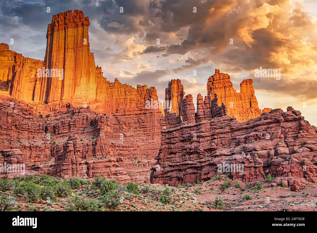 Fisher Tower à l'extérieur de Moab Utah. Banque D'Images