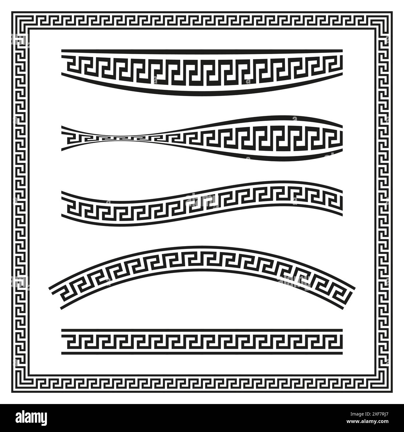 Ensemble de bordures de clés grecques. Motifs vectoriels noirs. Cadres géométriques décoratifs. Éléments de design classiques. Illustration de Vecteur