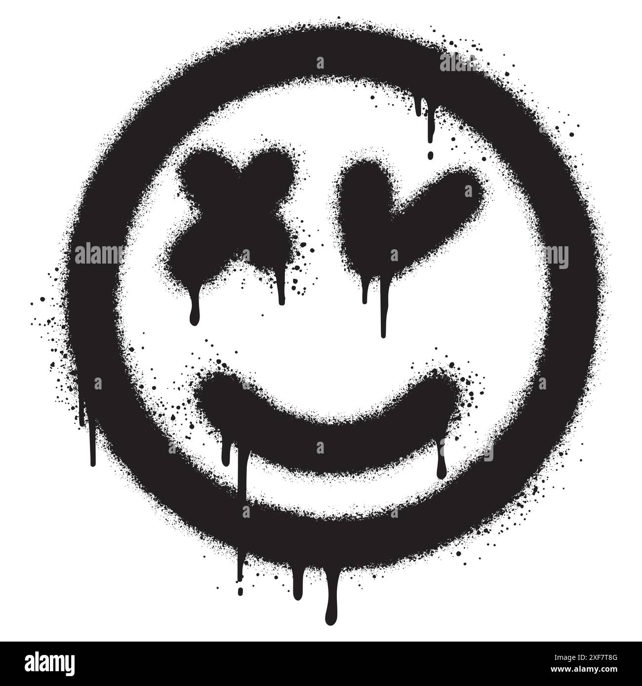 Graffiti Spray Paint Sick face Emoticon isolé sur fond blanc. Illustration de Vecteur