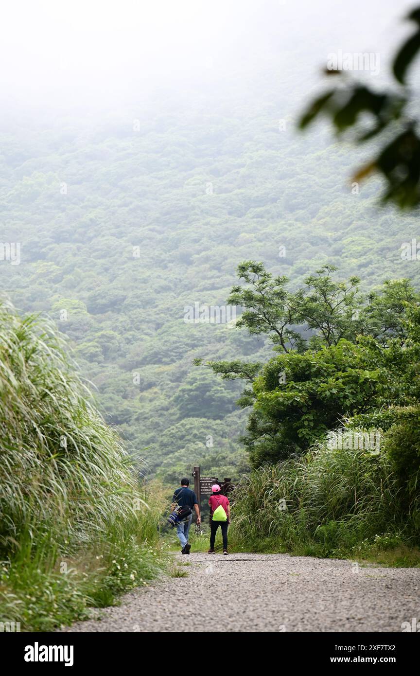 Taiwan - 10 juin 2024 : Erziping Trail dans le parc national de Yangmingshan à Taipei, offre une expérience de randonnée pittoresque et accessible. Banque D'Images