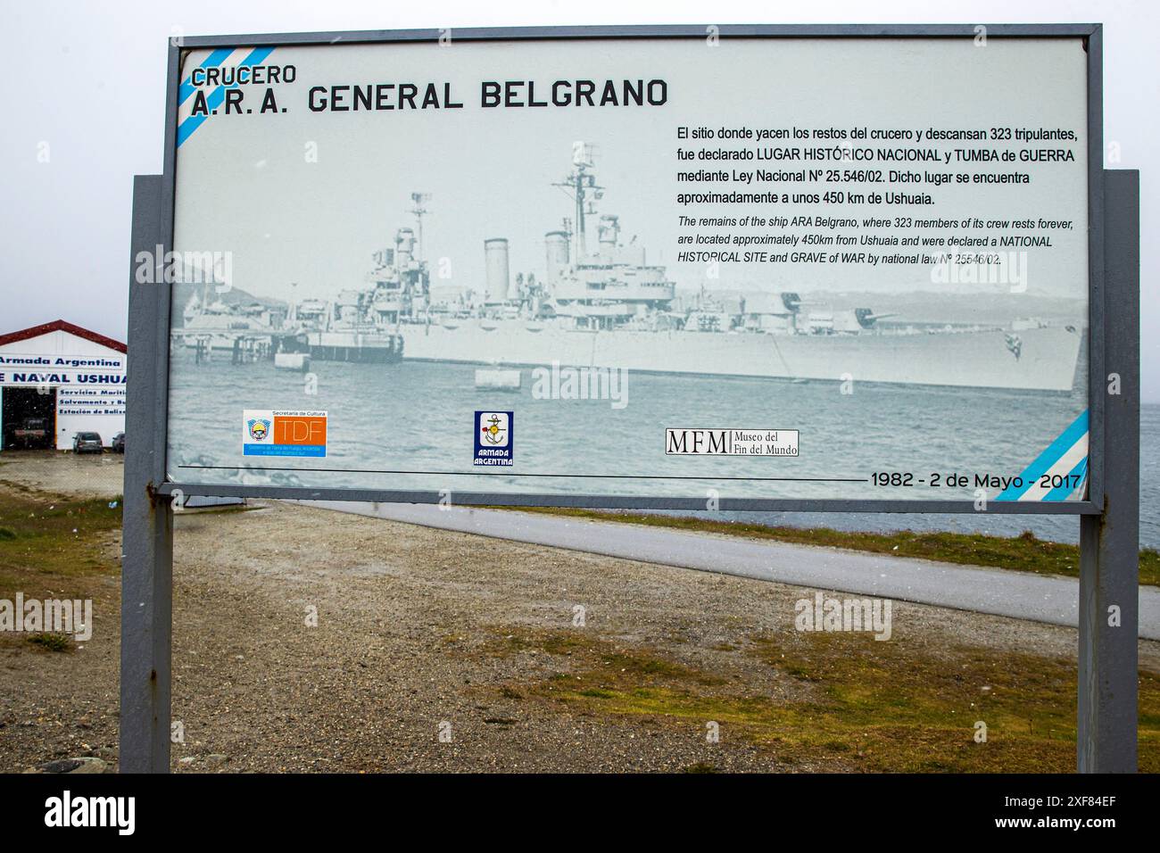 Mémorial du naufrage du navire de guerre du général Belgrano, Ushuaia, Argentine, mardi 05 décembre 2023. photo : David Rowland / One-Image.com Banque D'Images