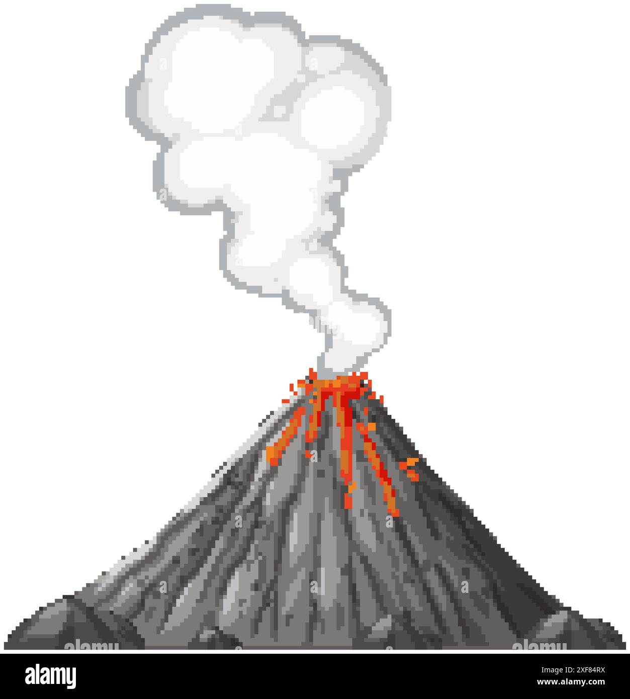 Volcan en éruption avec de la fumée et de la coulée de lave Illustration de Vecteur