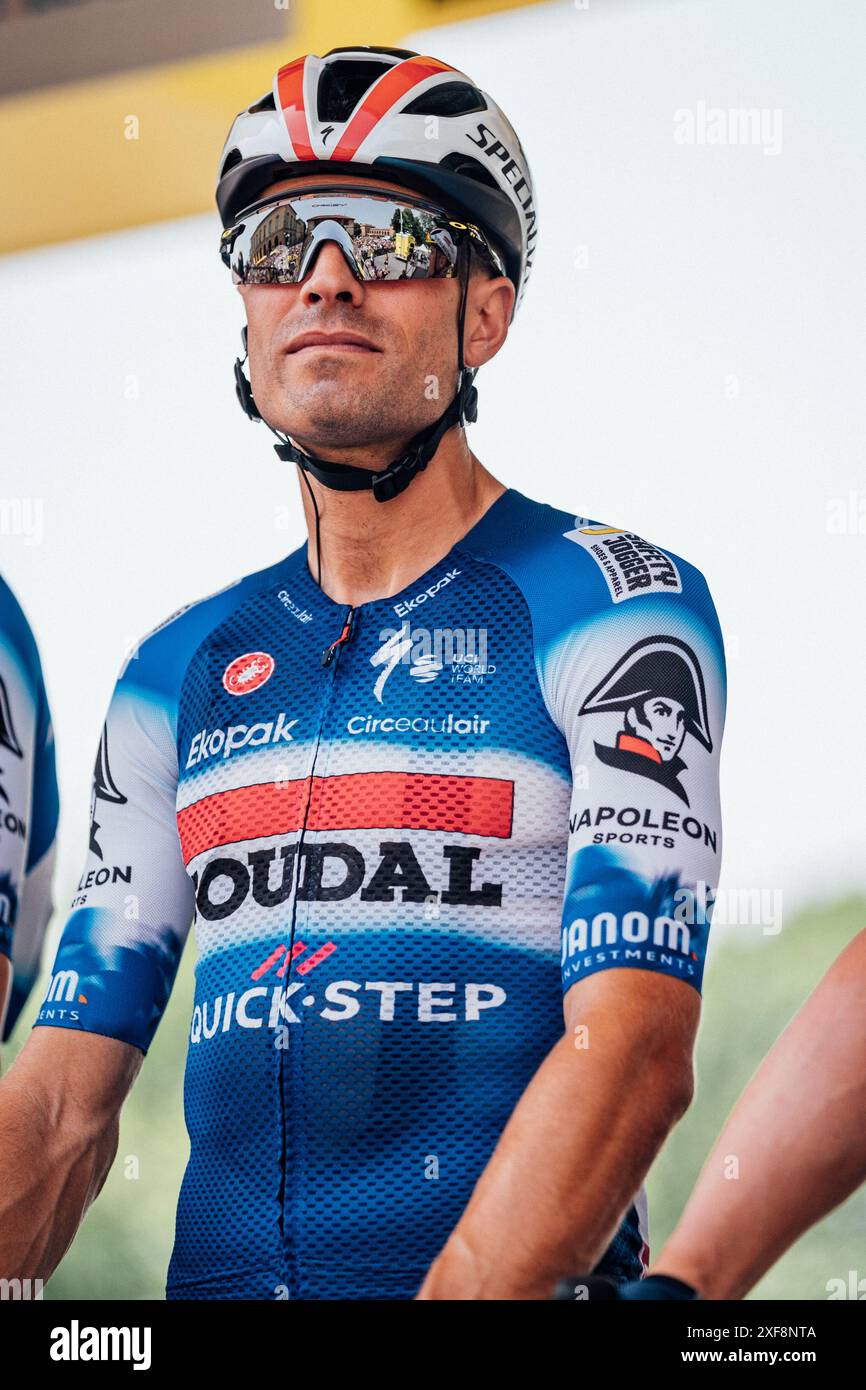 Photo par Zac Williams/SWpix.com - 29/06/2024 - cyclisme - Tour de France 2024 - étape 1 Florence à Rimini - Italie - Mikkel Landa, Soudal Quickstep. Crédit : SWpix/Alamy Live News Banque D'Images