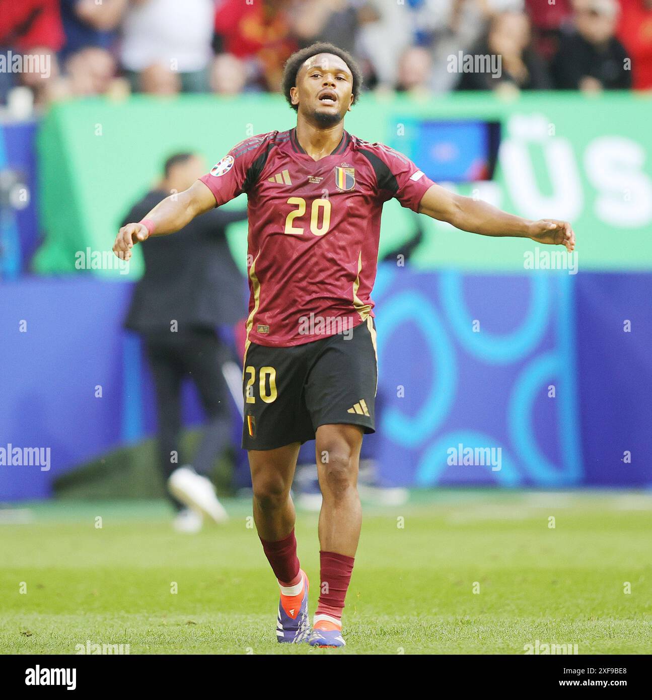 Lois Openda de Belgique lors de l'UEFA Euro 2024, Round of 16 match de football entre la France et la Belgique le 1er juillet 2024 à Merkur Spiel-Arena à Dusseldorf, Allemagne Banque D'Images