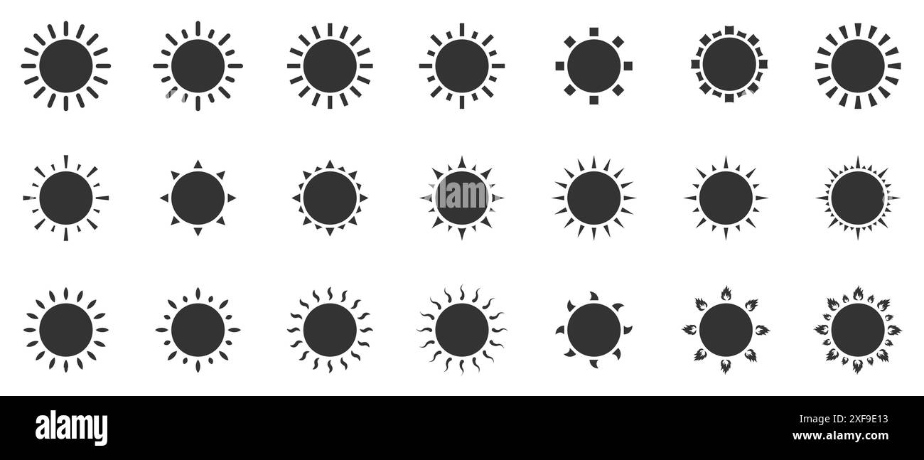 Ensemble d'icônes de soleil. Isolé sur fond blanc. Illustration vectorielle plate. Illustration de Vecteur