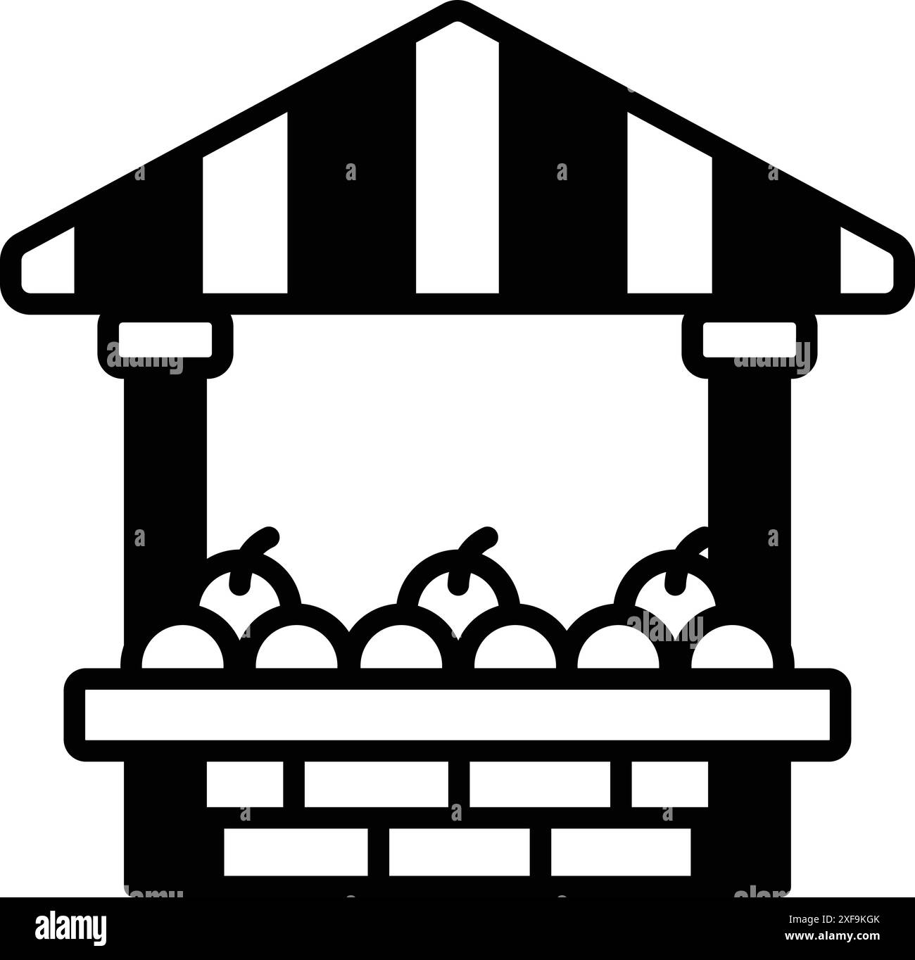 Un dessin noir et blanc d'un stand de fruits avec un panneau qui dit «poires». Une variété de poires, y compris certaines qui sont mûres et d'autres qui ne le sont pas Illustration de Vecteur