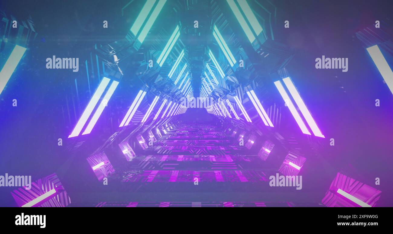 Image du tunnel au néon sur fond sombre Banque D'Images