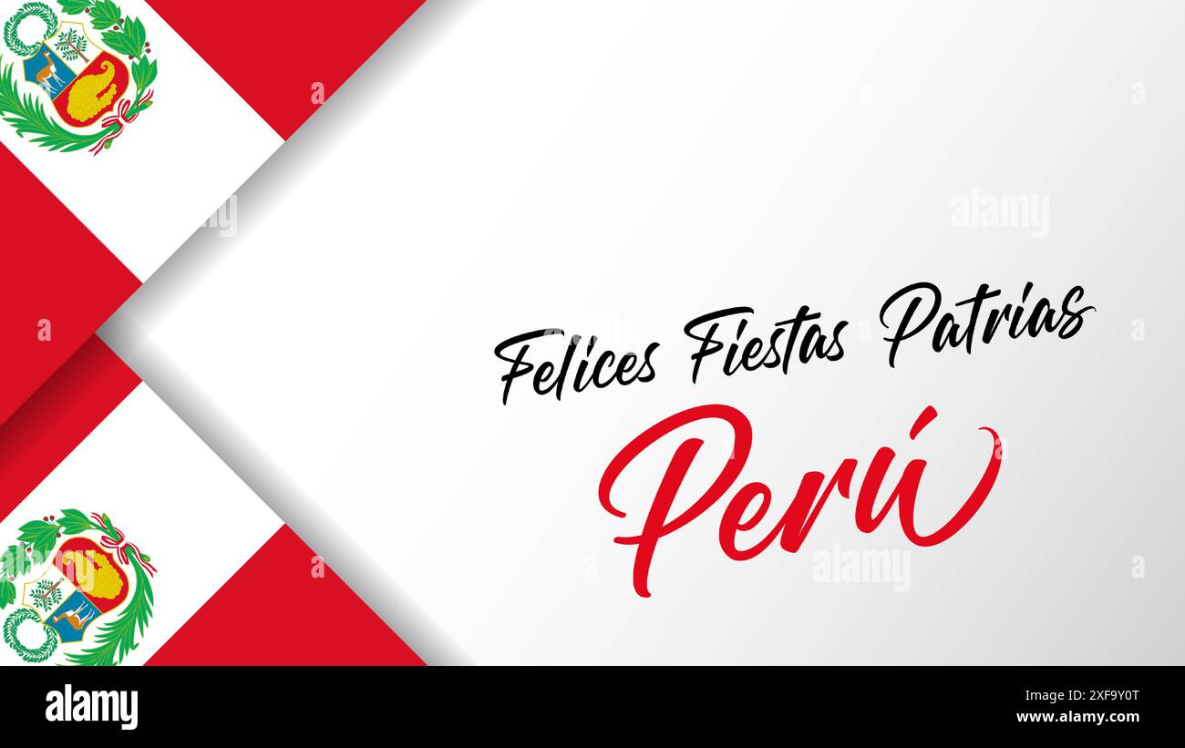 Felices Fiestas Patrias Peru, affiche lettrée avec drapeaux nationaux. Traduction - bonne fête de l'indépendance du Pérou. Illustration vectorielle pour affiche Illustration de Vecteur