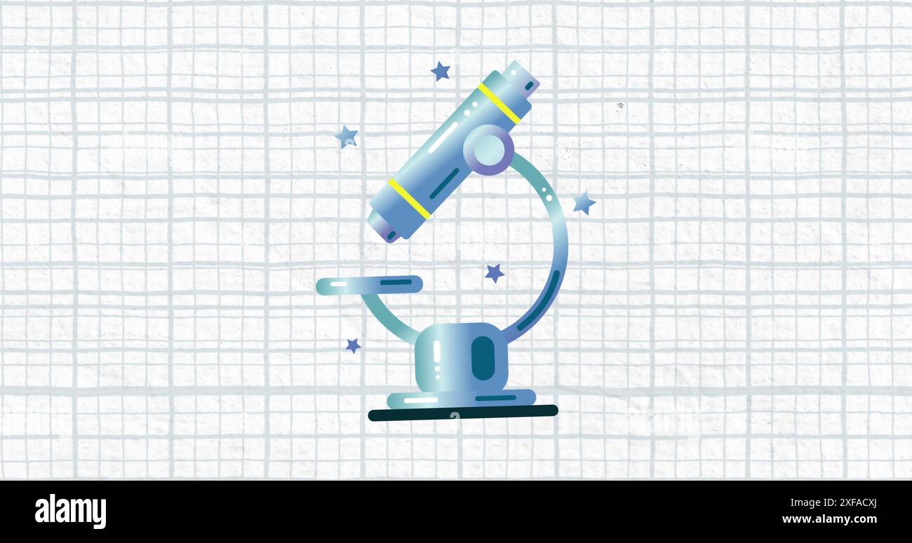 Image de l'icône du microscope sur fond de papier ligné carré avec espace de copie Banque D'Images