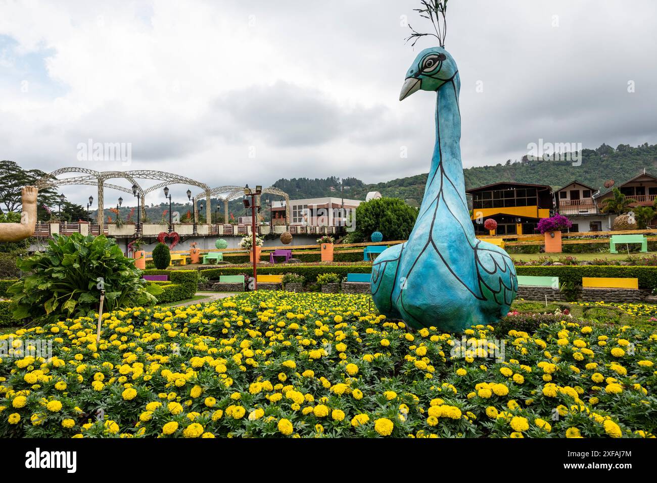 Jardin coloré et pépinière le long de la rivière à Boquete, une petite ville de montagne dans la province de Chiriquí, Panama Banque D'Images