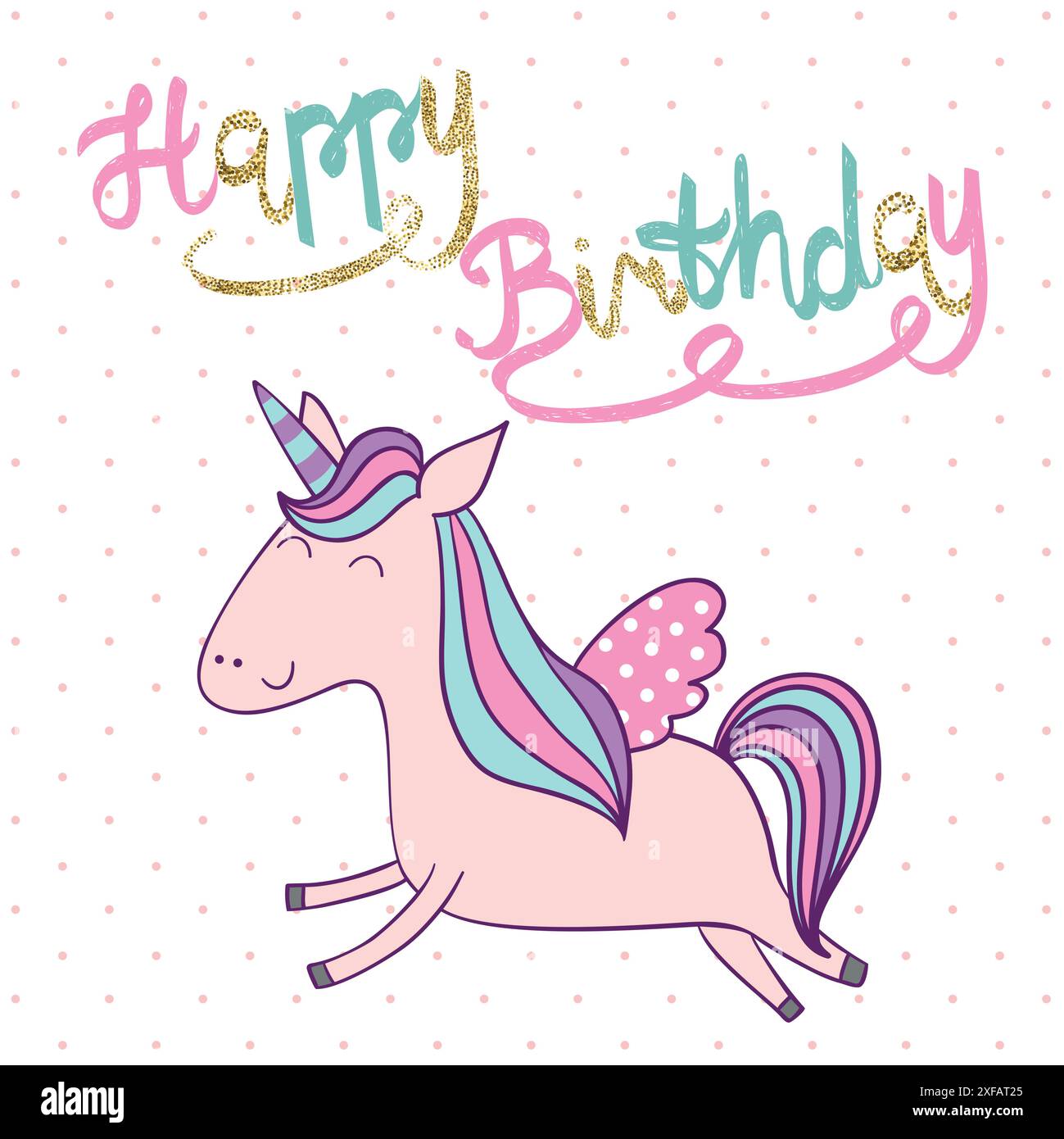 Magic Cute unicorn en vecteur. Carte de vœux pour l'anniversaire. Illustration de Vecteur