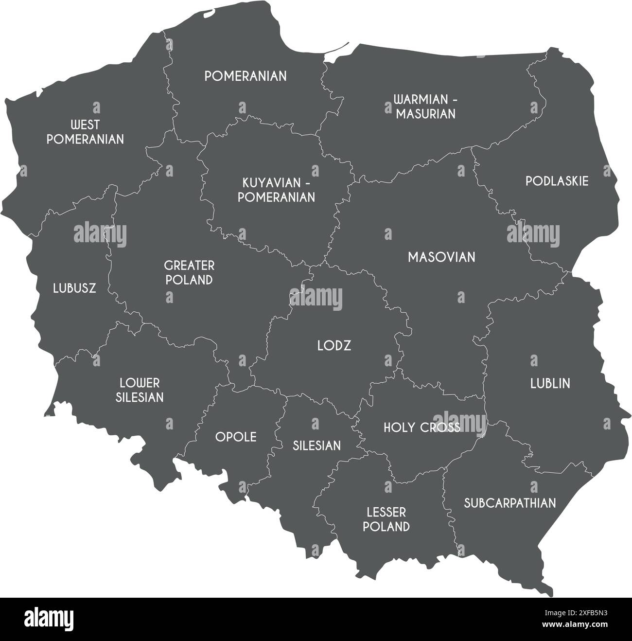 Carte vectorielle de la Pologne avec les provinces et les divisions administratives. Calques modifiables et clairement étiquetés. Illustration de Vecteur