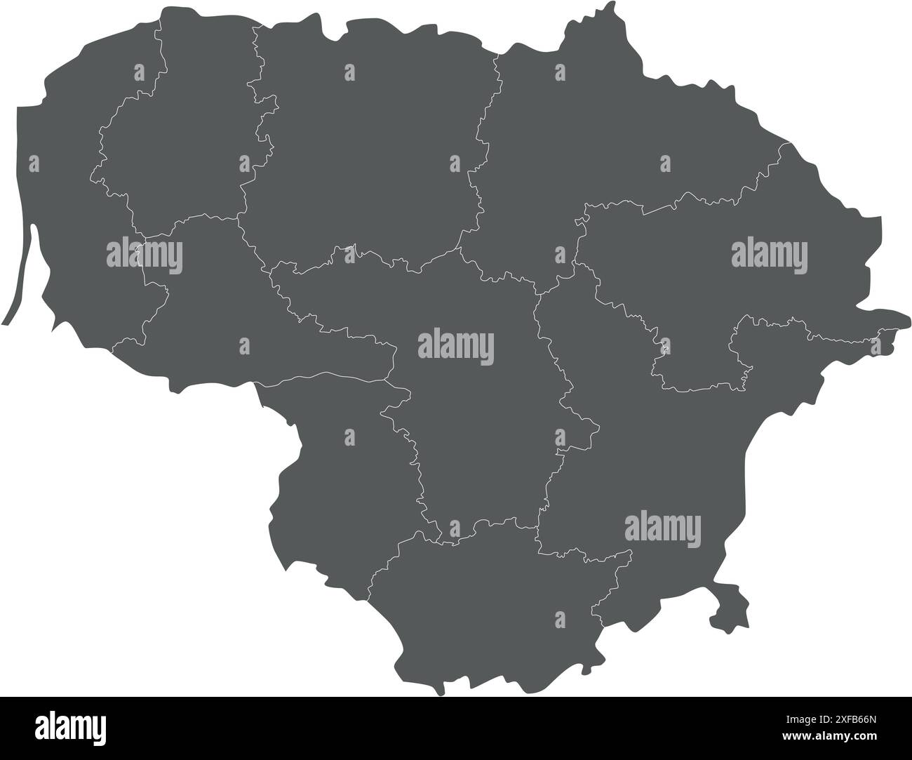 Carte vierge régionale vectorielle de la Lituanie avec les comtés et les divisions administratives. Calques modifiables et clairement étiquetés. Illustration de Vecteur