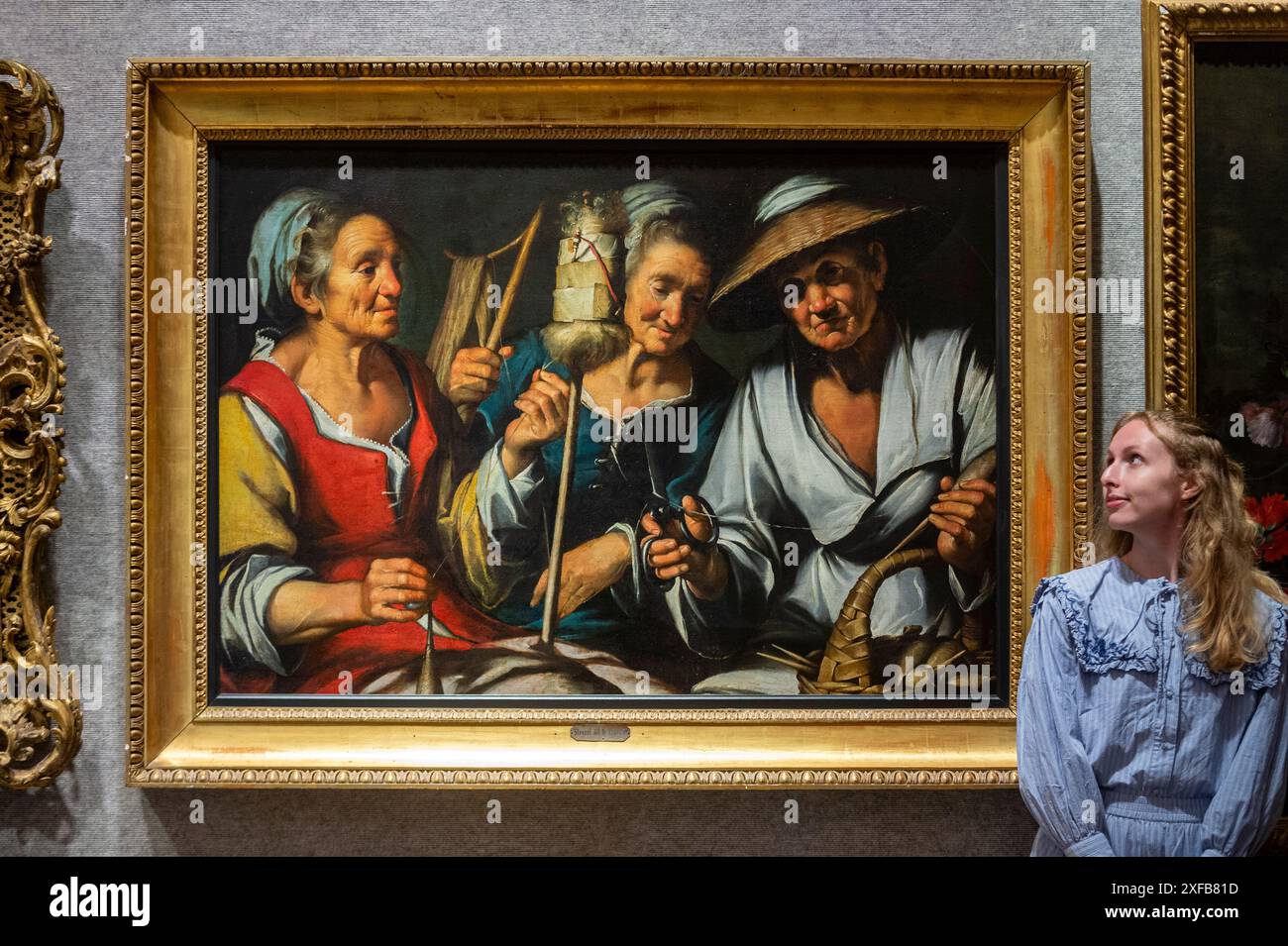 Londres, Royaume-Uni. 2 juillet 2024. Le personnel de « The Three Fates » de Bernardo Strozzi (estimé à £40 000 - £60,000), dans le cadre de la vente de peintures de maîtres anciens, lors d'un aperçu des ventes Bonhams Summer Classics. Les œuvres seront mises en vente dans les galeries Bonhams New Bond Street et Knightsbridge. 3, 4 et 5 juillet. Credit : Stephen Chung / Alamy Live News Banque D'Images