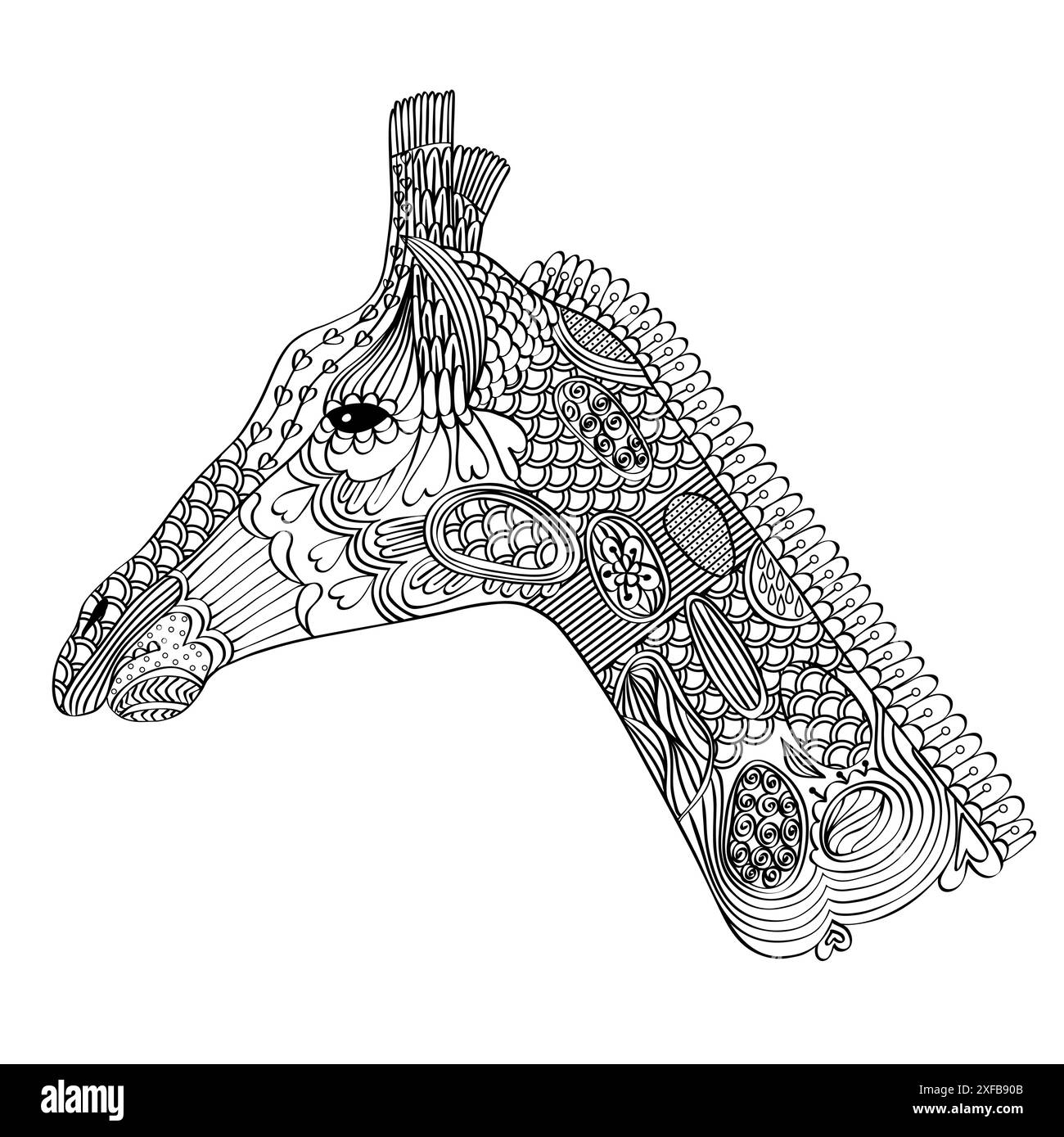 Girafe Zentangle isolée sur fond blanc. Coloriage doodle pour adultes Illustration de Vecteur