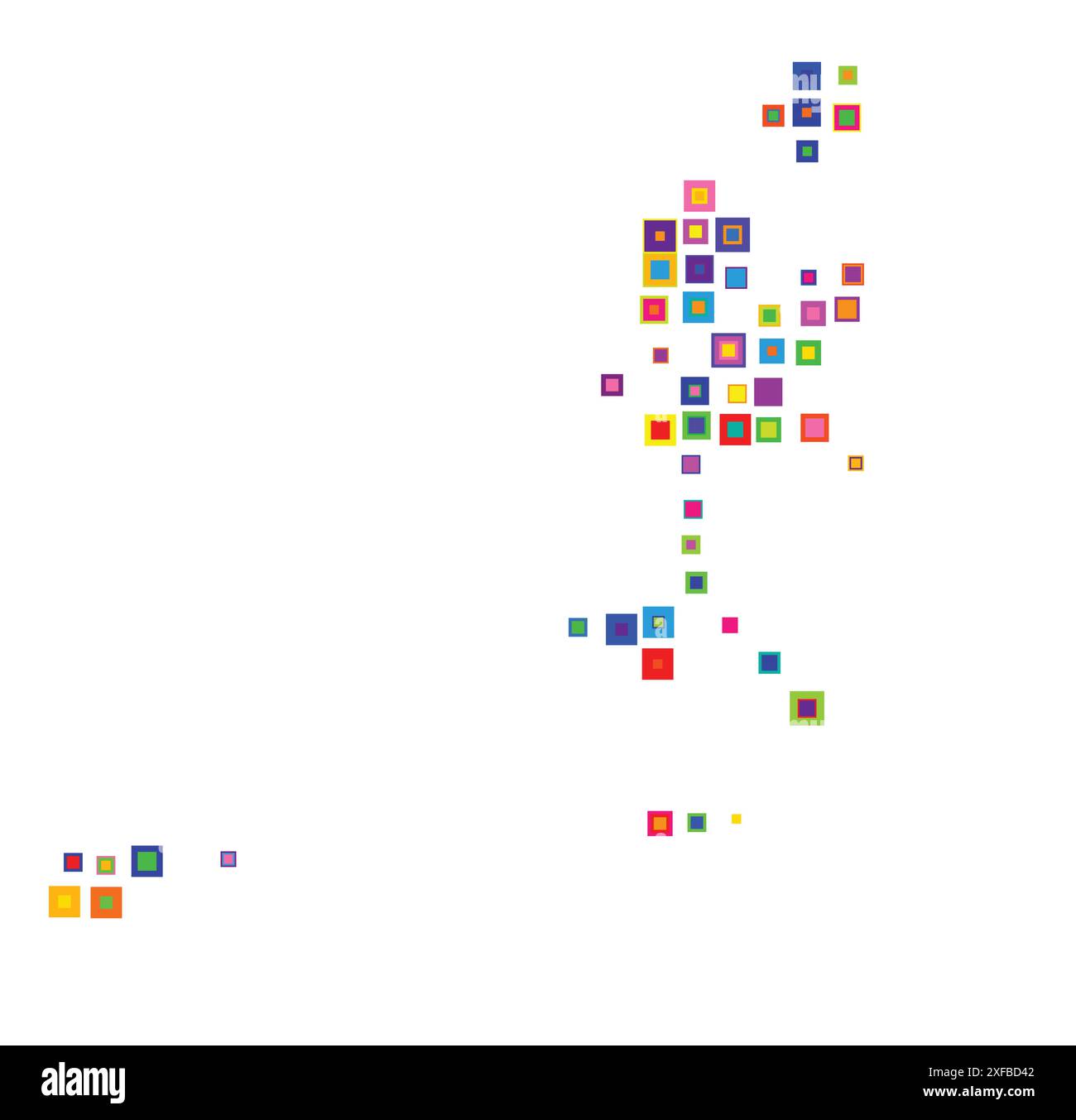 Symbole carte de la province Maluku Utara (Indonésie). Carte abstraite montrant l'état / province avec un motif de carrés colorés se chevauchant comme candi Illustration de Vecteur