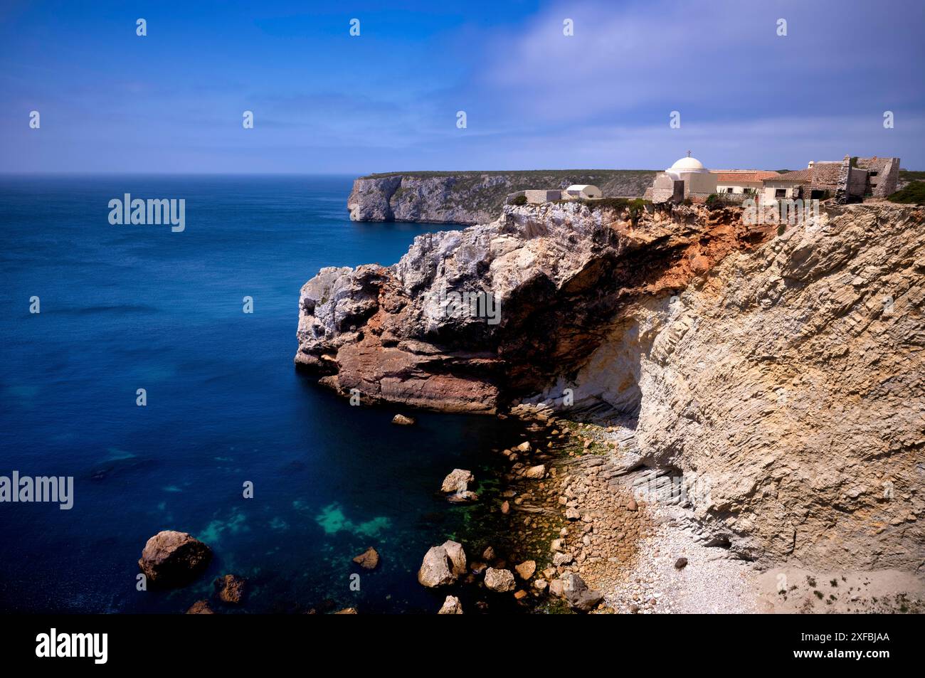 Fortaleza de Belixe, officiellement forte de Santo Antonio de Belixe, aussi forte do Beliche, Cap de Sao Vicente, Sagres, falaises, Océan Atlantique Banque D'Images