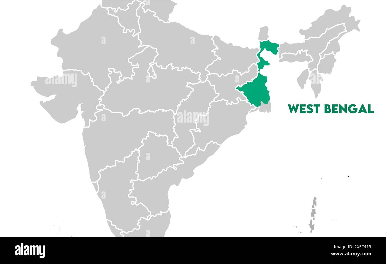 West Bengal Map on focus1, État de l'Inde, République de l'Inde, gouvernement, carte politique, carte moderne, drapeau indien, illustration vectorielle Illustration de Vecteur