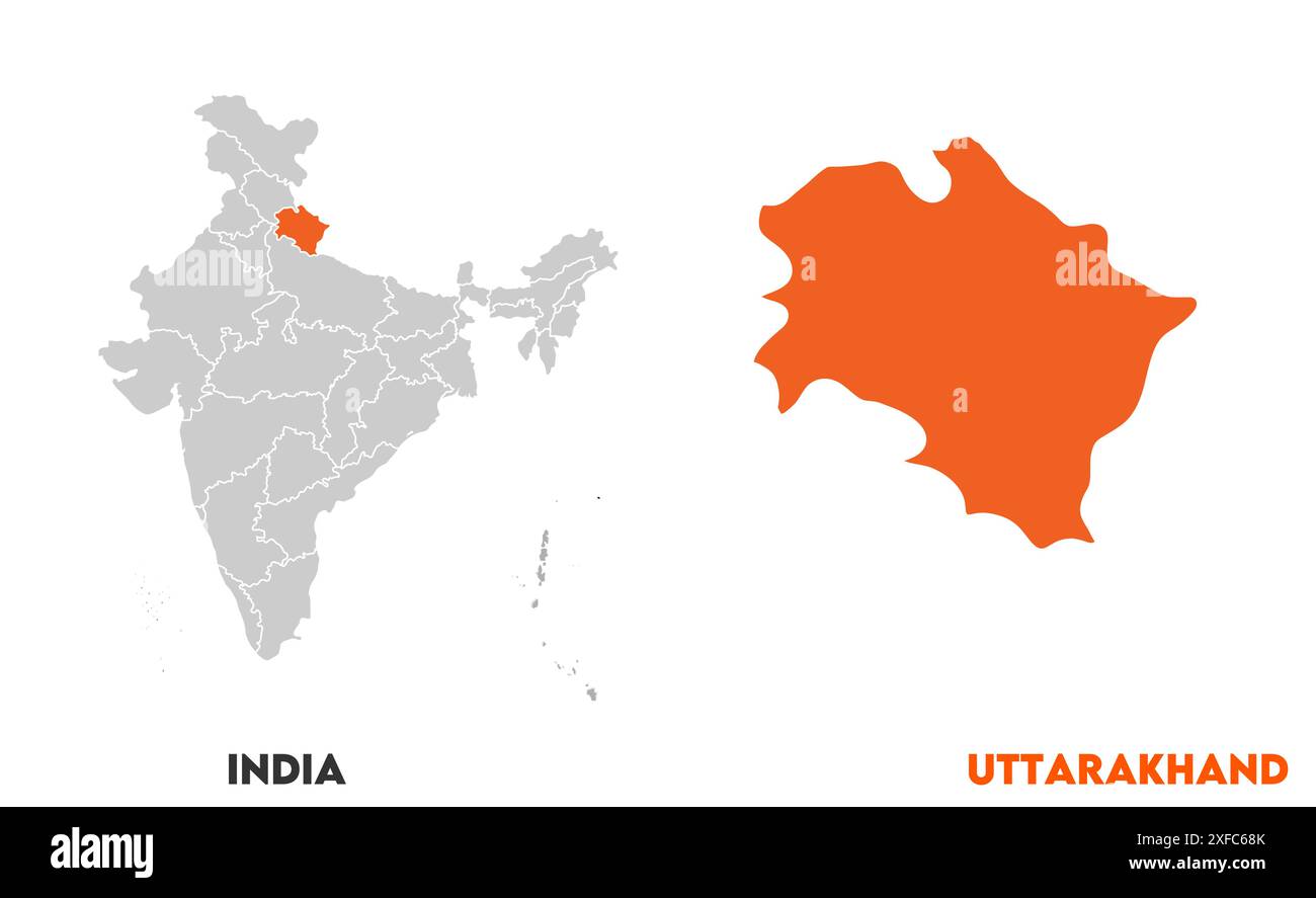 Uttarakhand Map1, État de l'Inde, République de l'Inde, gouvernement, carte politique, carte moderne, drapeau indien, illustration vectorielle Illustration de Vecteur