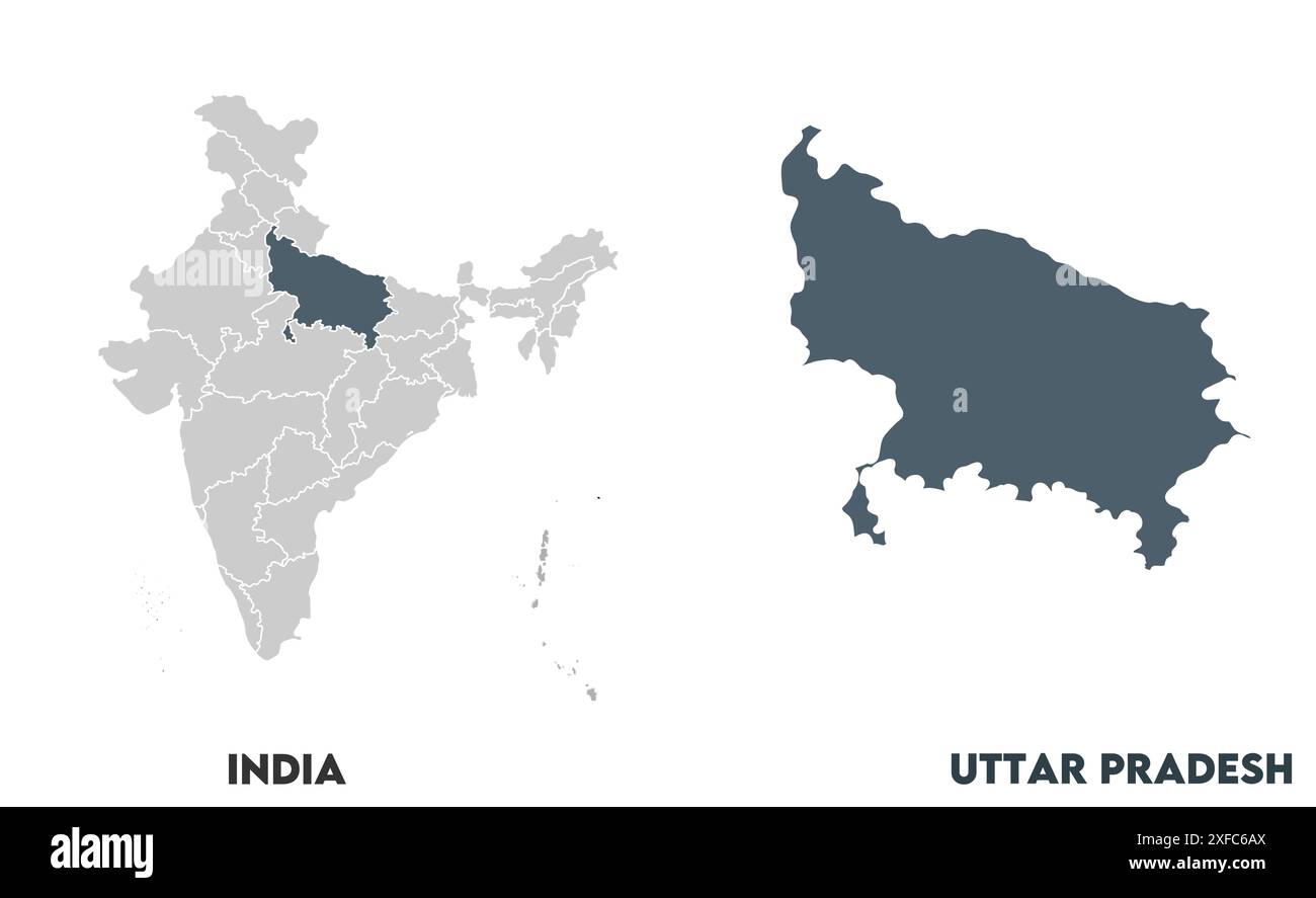 Uttar pradesh Map1, État de l'Inde, République de l'Inde, gouvernement, carte politique, carte moderne, drapeau indien, illustration vectorielle Illustration de Vecteur