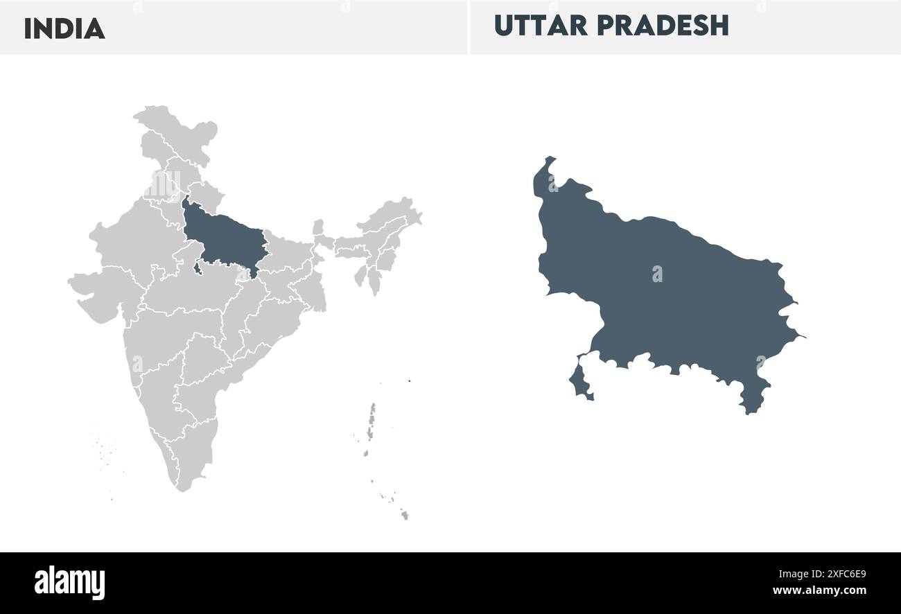 Uttar pradesh map Illustration1, État de l'Inde, République de l'Inde, gouvernement, carte politique, carte moderne, drapeau indien, illustration vectorielle Illustration de Vecteur