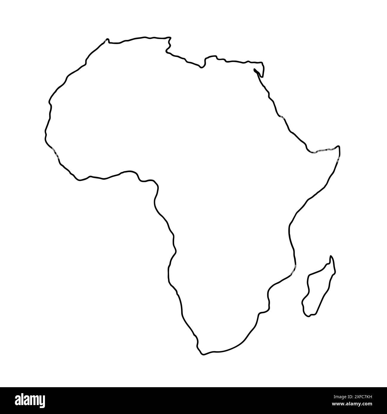 Afrique carte dessinée à la main, silhouette du continent, bordures de contour stylisées, ligne noire. Illustration de Vecteur