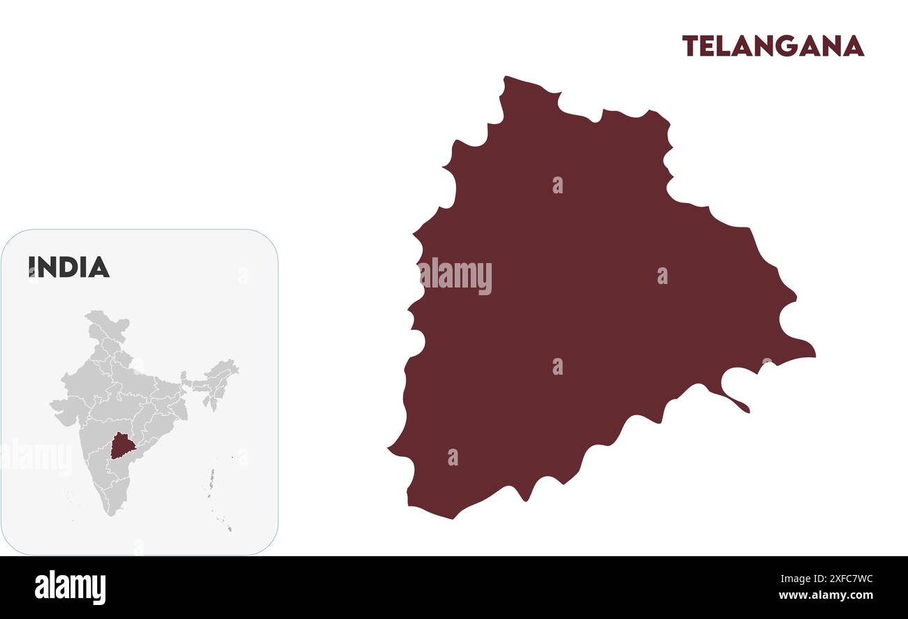 Telangana State Map1, État de l'Inde, République de l'Inde, gouvernement, carte politique, carte moderne, drapeau indien, illustration vectorielle Illustration de Vecteur