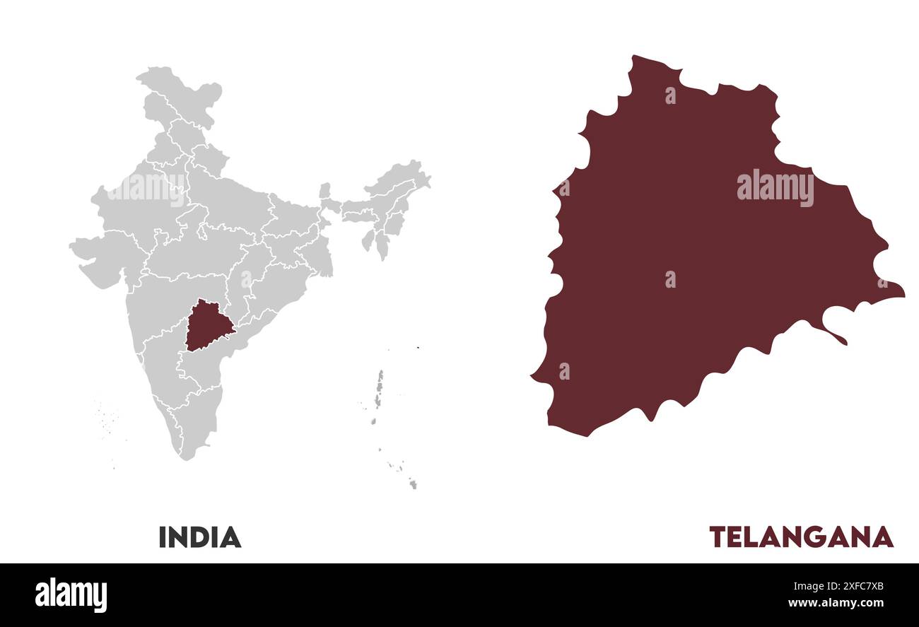 Telangana Map1, État de l'Inde, République de l'Inde, gouvernement, carte politique, carte moderne, drapeau indien, illustration vectorielle Illustration de Vecteur