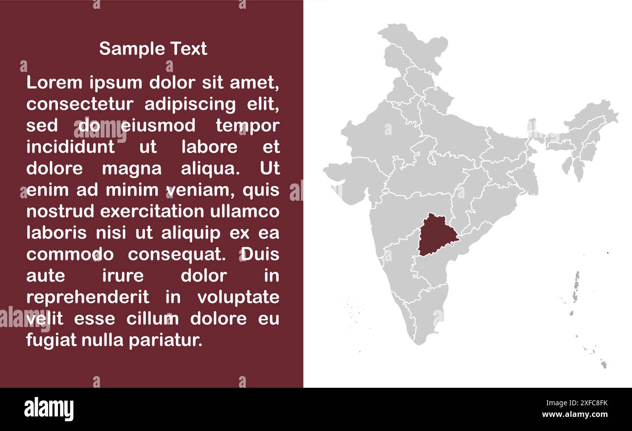 Telangana Map template1, État de l'Inde, République de l'Inde, gouvernement, carte politique, carte moderne, drapeau indien, illustration vectorielle Illustration de Vecteur