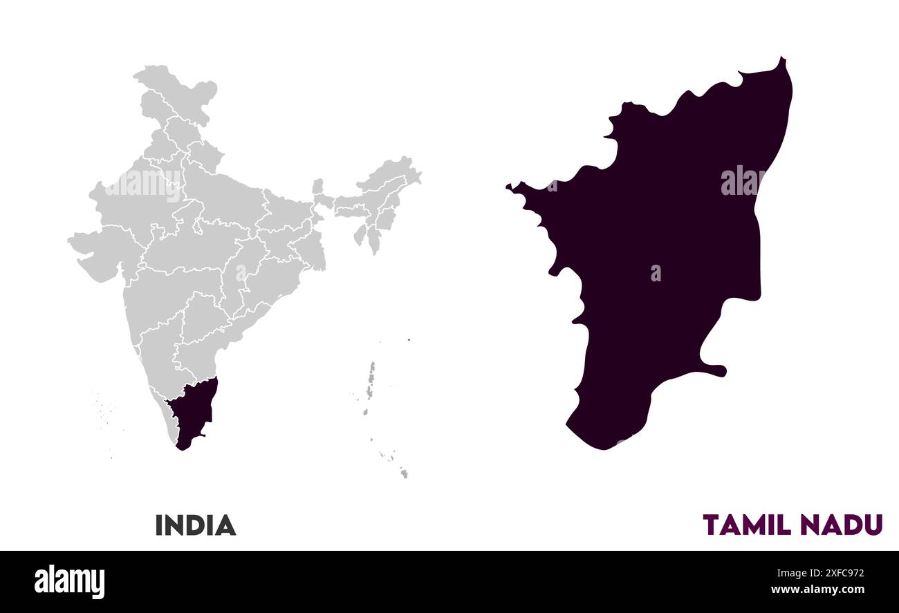 Tamil Nadu Map1, État de l'Inde, République de l'Inde, gouvernement, carte politique, carte moderne, drapeau indien, illustration vectorielle Illustration de Vecteur