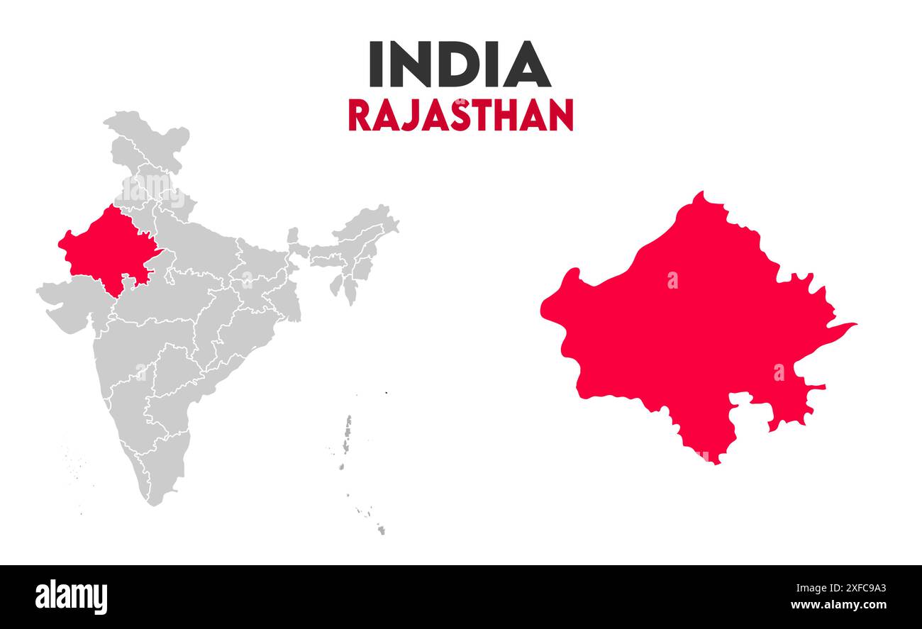 Rajasthan Map graphic1, État de l'Inde, République de l'Inde, gouvernement, carte politique, carte moderne, drapeau indien, illustration vectorielle Illustration de Vecteur