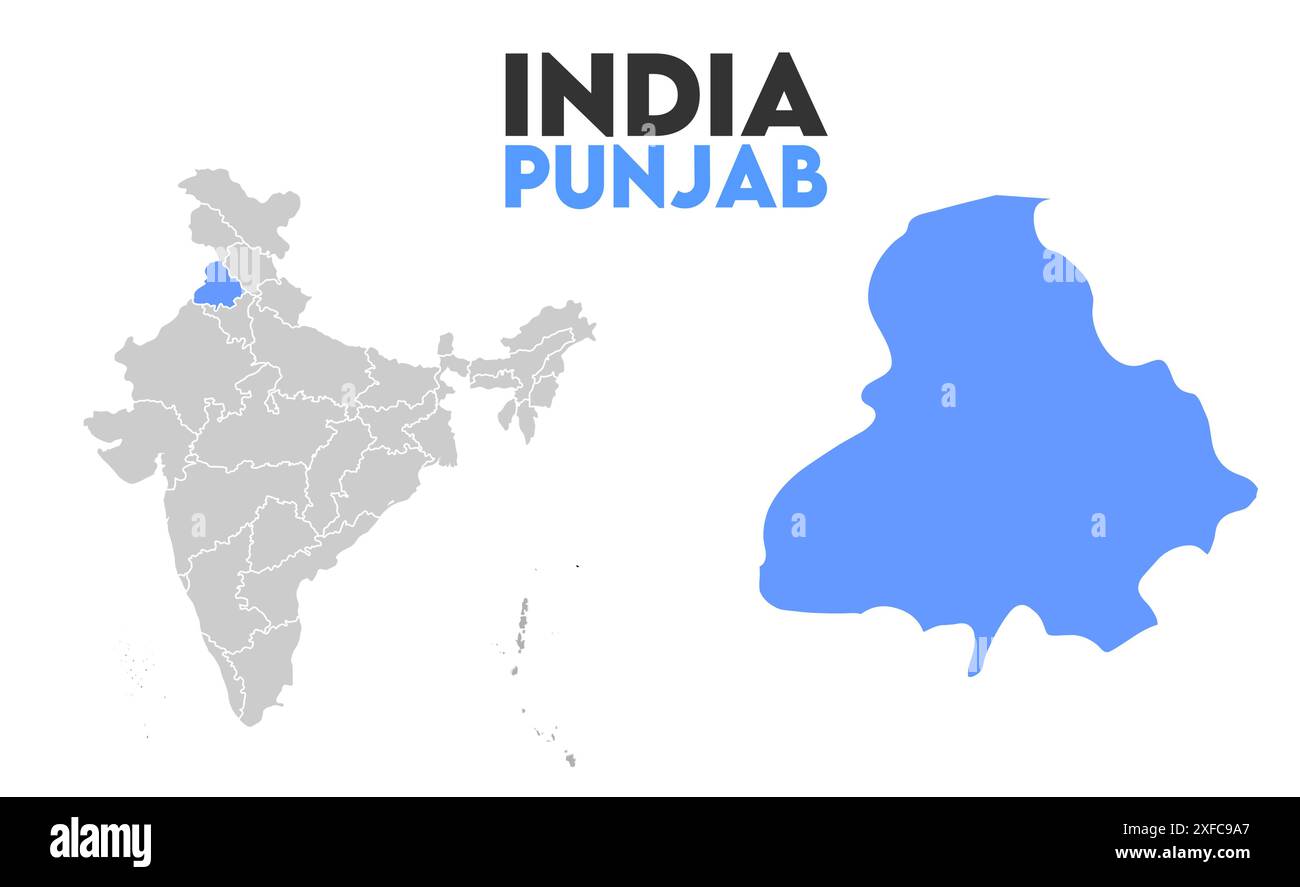 Punjab Map graphic1, État de l'Inde, République de l'Inde, gouvernement, carte politique, carte moderne, drapeau indien, illustration vectorielle Illustration de Vecteur