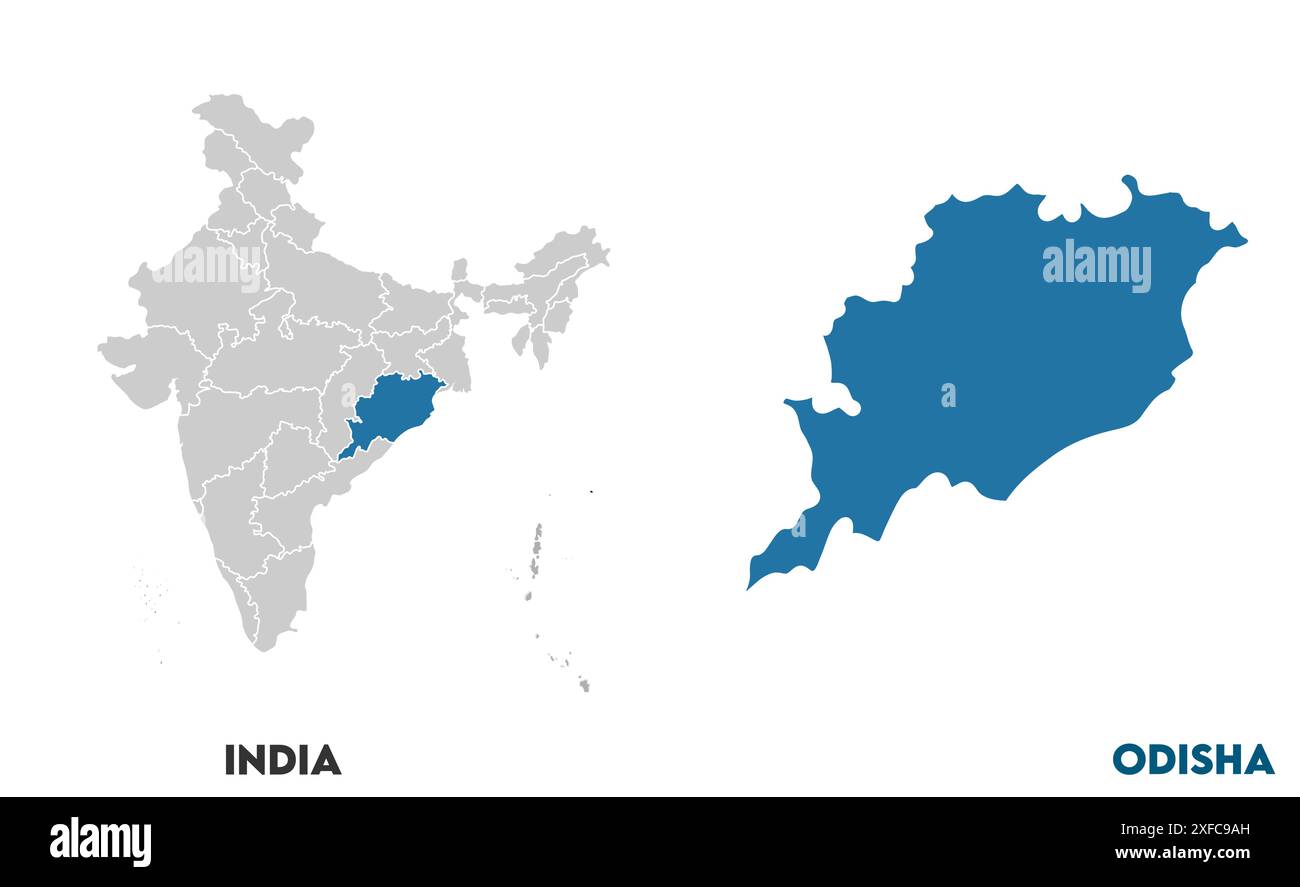 Odisha Map1, État de l'Inde, République de l'Inde, gouvernement, carte politique, carte moderne, drapeau indien, illustration vectorielle Illustration de Vecteur