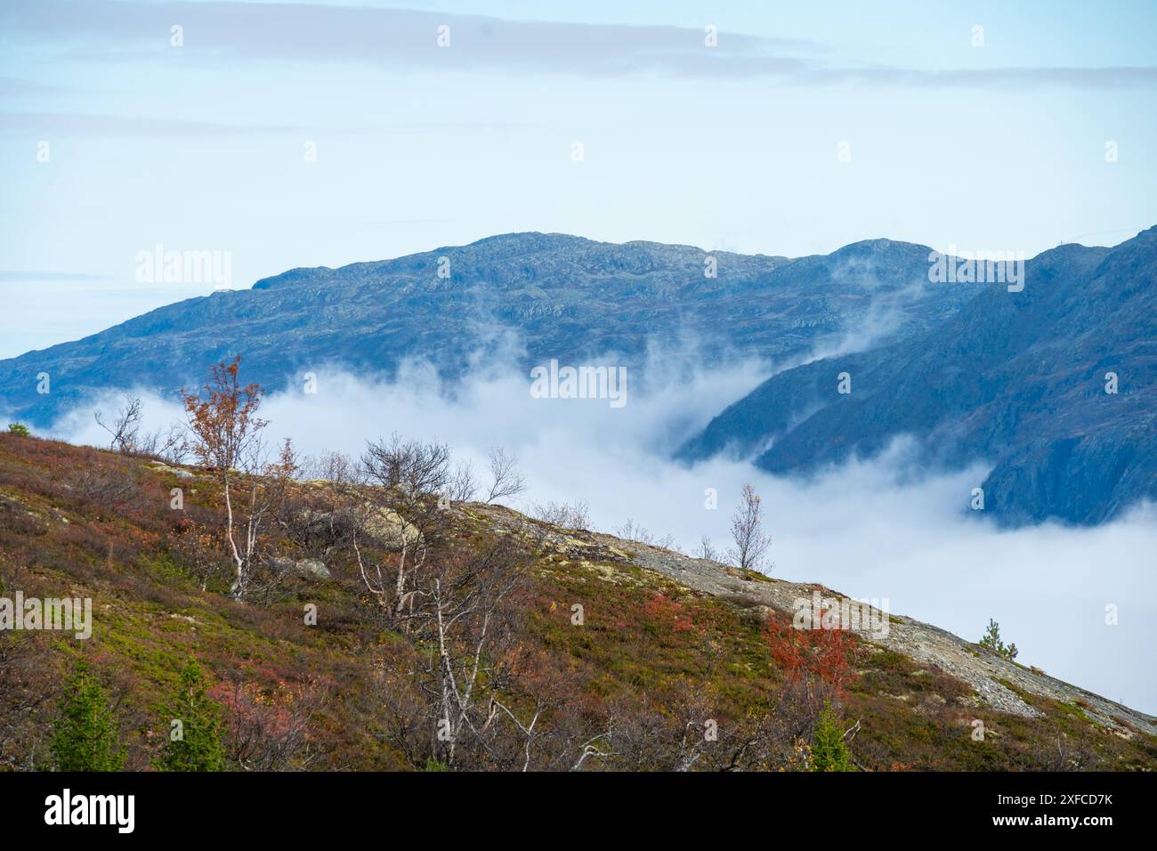 Montagnes d'automne brumeuses à Rjukan, Norvège Banque D'Images