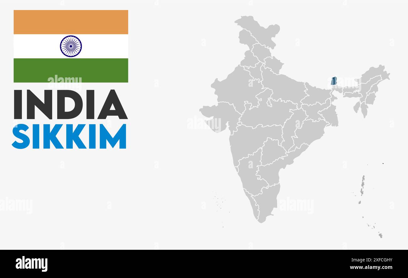 Sikkim Map image1, État de l'Inde, République de l'Inde, gouvernement, carte politique, carte moderne, drapeau indien, illustration vectorielle Illustration de Vecteur