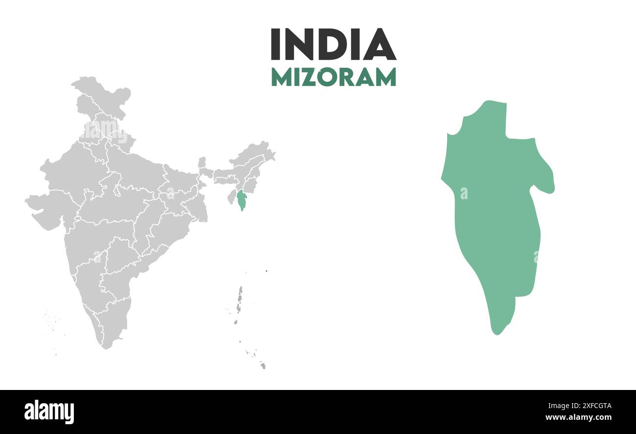 Mizoram Map graphic1, État de l'Inde, République de l'Inde, gouvernement, carte politique, carte moderne, drapeau indien, illustration vectorielle Illustration de Vecteur