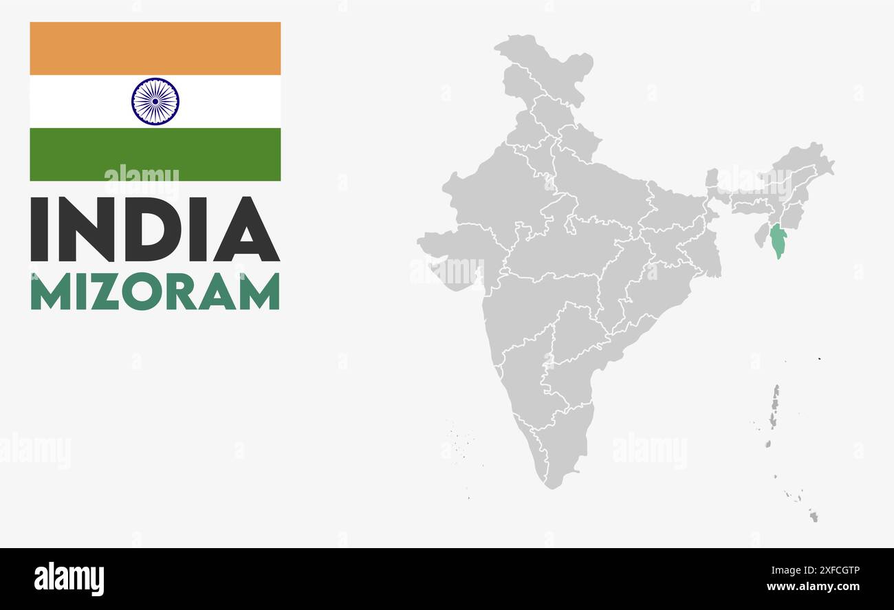 Mizoram Map image1, État de l'Inde, République de l'Inde, gouvernement, carte politique, carte moderne, drapeau indien, illustration vectorielle Illustration de Vecteur