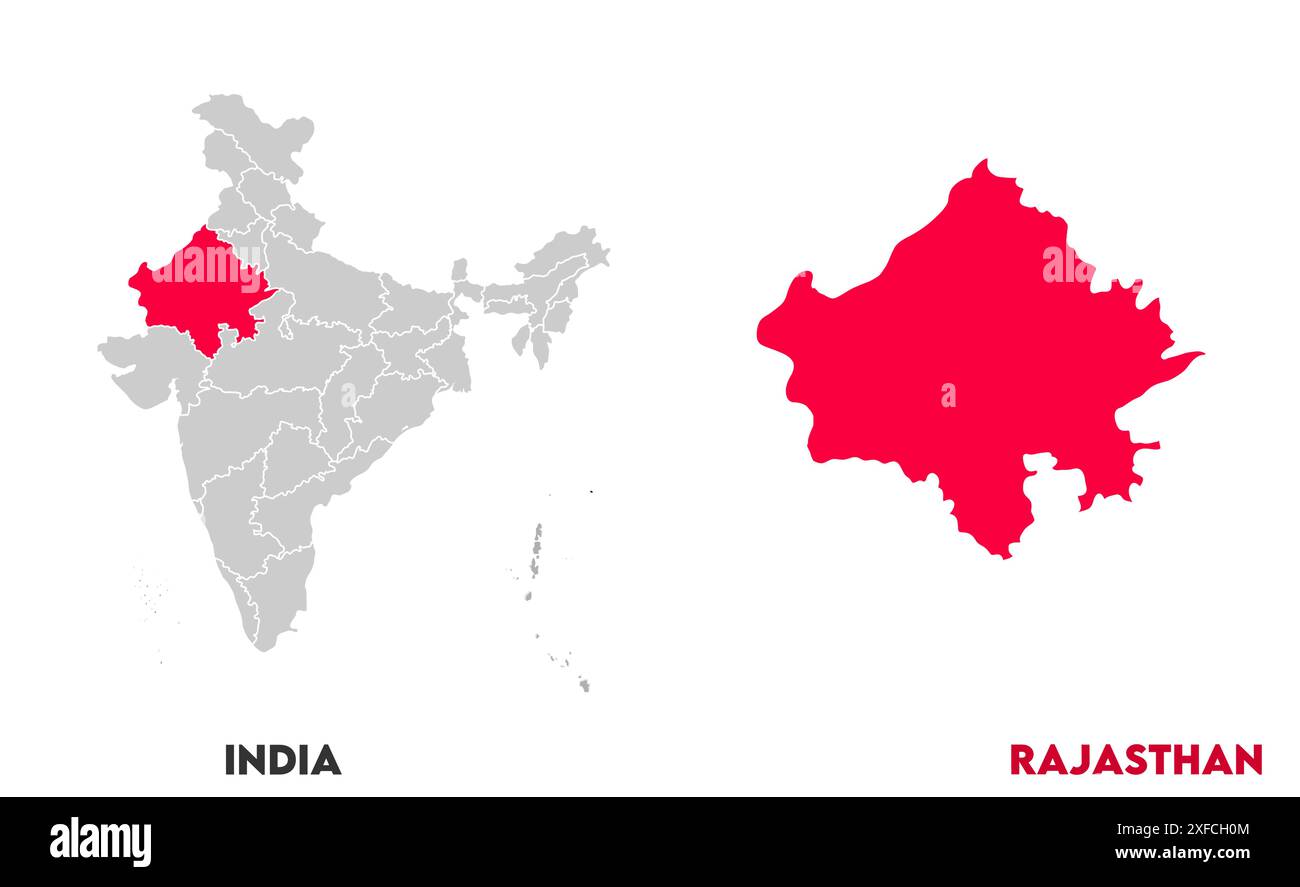 Rajasthan Map1, État de l'Inde, République de l'Inde, gouvernement, carte politique, carte moderne, drapeau indien, illustration vectorielle Illustration de Vecteur