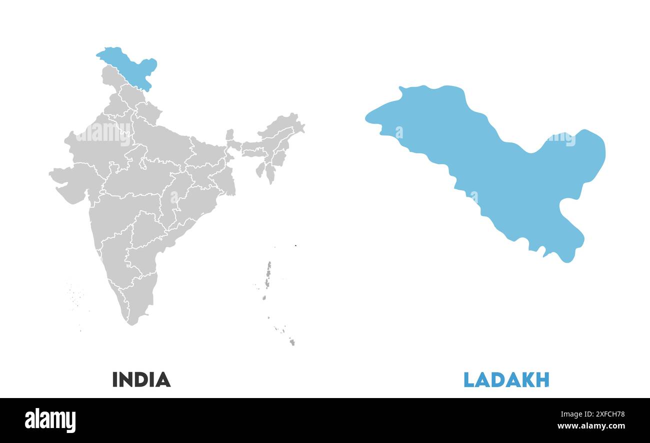 Ladakh Map1, État de l'Inde, République de l'Inde, gouvernement, carte politique, carte moderne, drapeau indien, illustration vectorielle Illustration de Vecteur