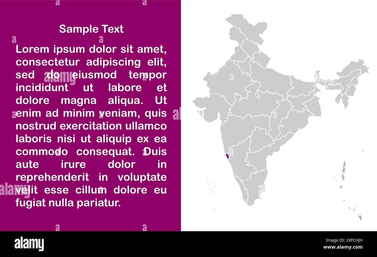Goa Map template1, État de l'Inde, République de l'Inde, gouvernement, carte politique, carte moderne, drapeau indien, illustration vectorielle Illustration de Vecteur
