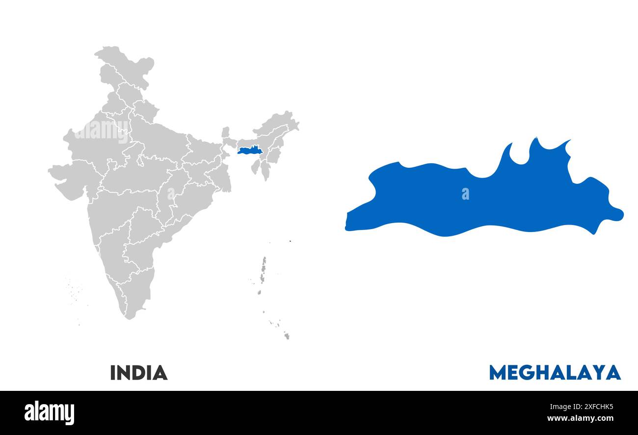 Meghalaya Map1, État de l'Inde, République de l'Inde, gouvernement, carte politique, carte moderne, drapeau indien, illustration vectorielle Illustration de Vecteur