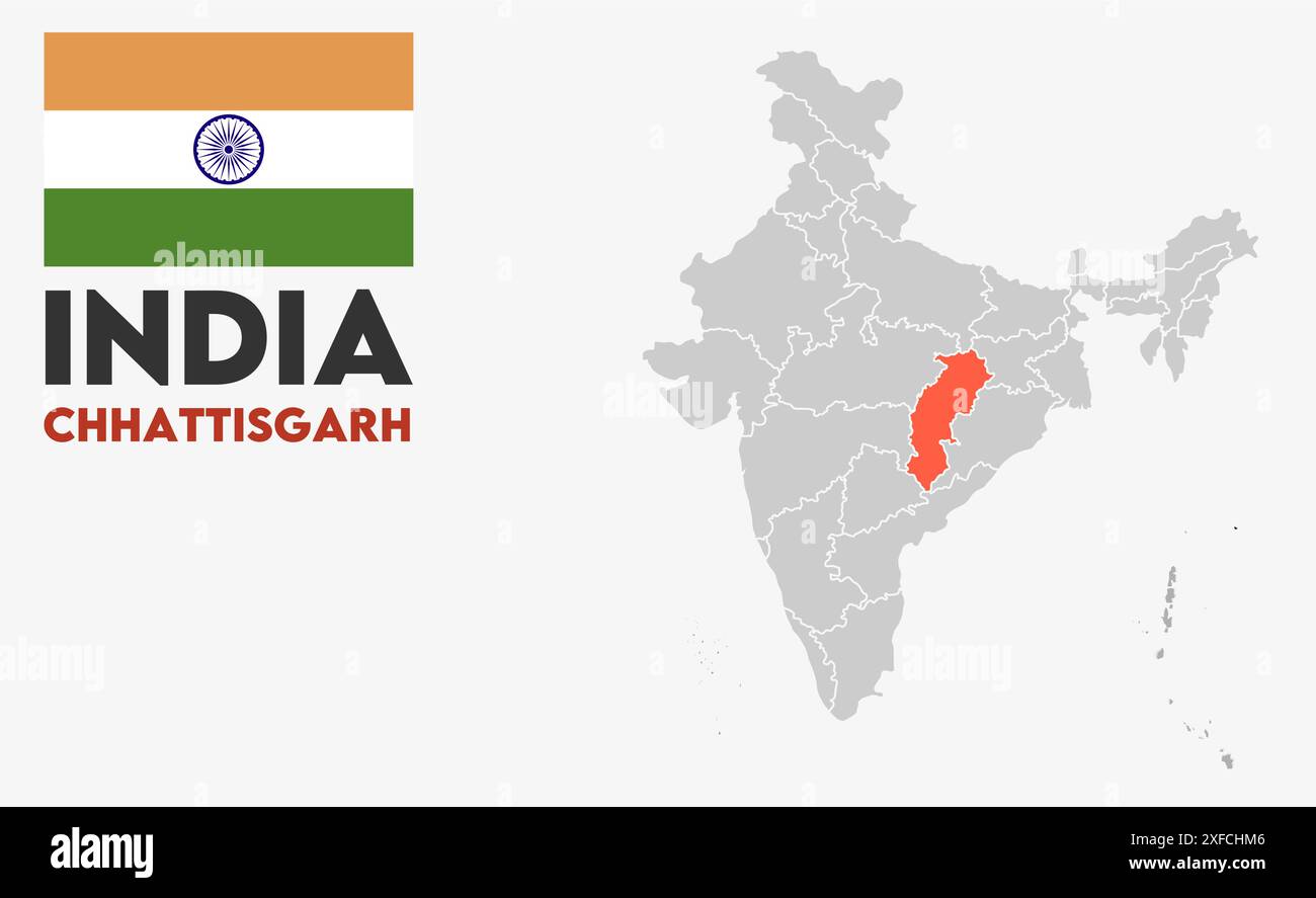 Chhattisgarh Map image1, État de l'Inde, République de l'Inde, gouvernement, carte politique, carte moderne, drapeau indien, illustration vectorielle Illustration de Vecteur