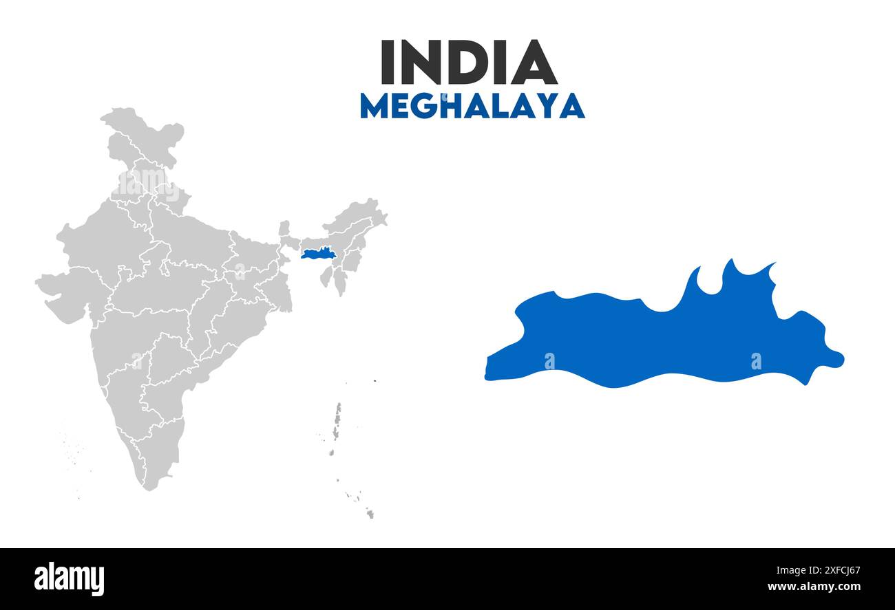 Meghalaya Map graphic1, État de l'Inde, République de l'Inde, gouvernement, carte politique, carte moderne, drapeau indien, illustration vectorielle Illustration de Vecteur