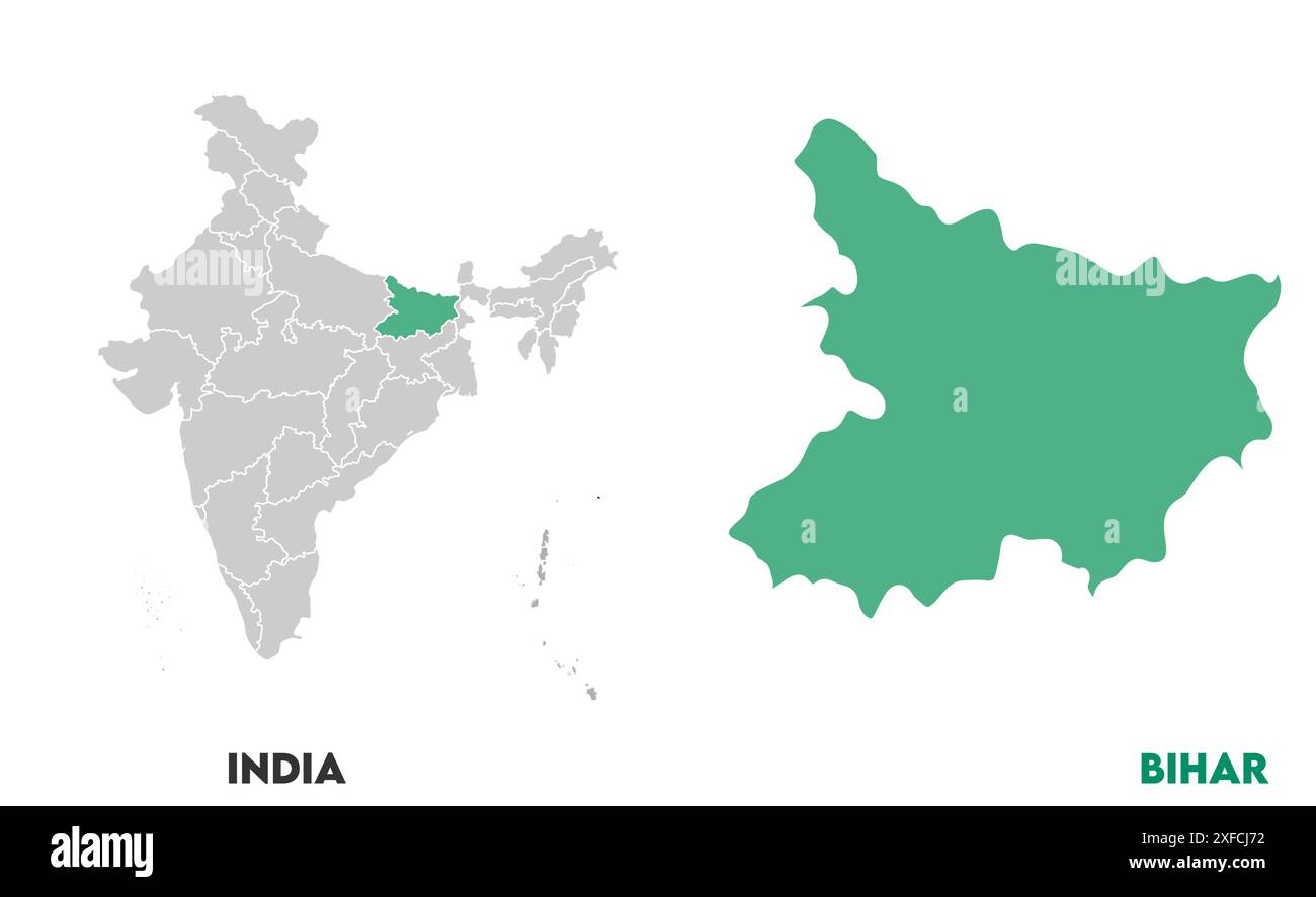 Bihar Map1, État de l'Inde, République de l'Inde, gouvernement, carte politique, carte moderne, drapeau indien, illustration vectorielle Illustration de Vecteur