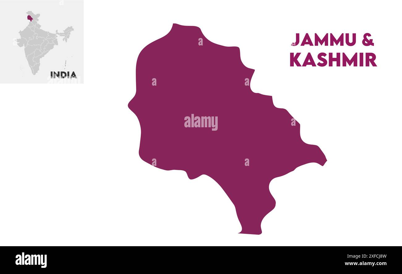 Jammu and Kashmir administrative map1, État de l'Inde, République de l'Inde, gouvernement, carte politique, carte moderne, drapeau indien, illustration vectorielle Illustration de Vecteur