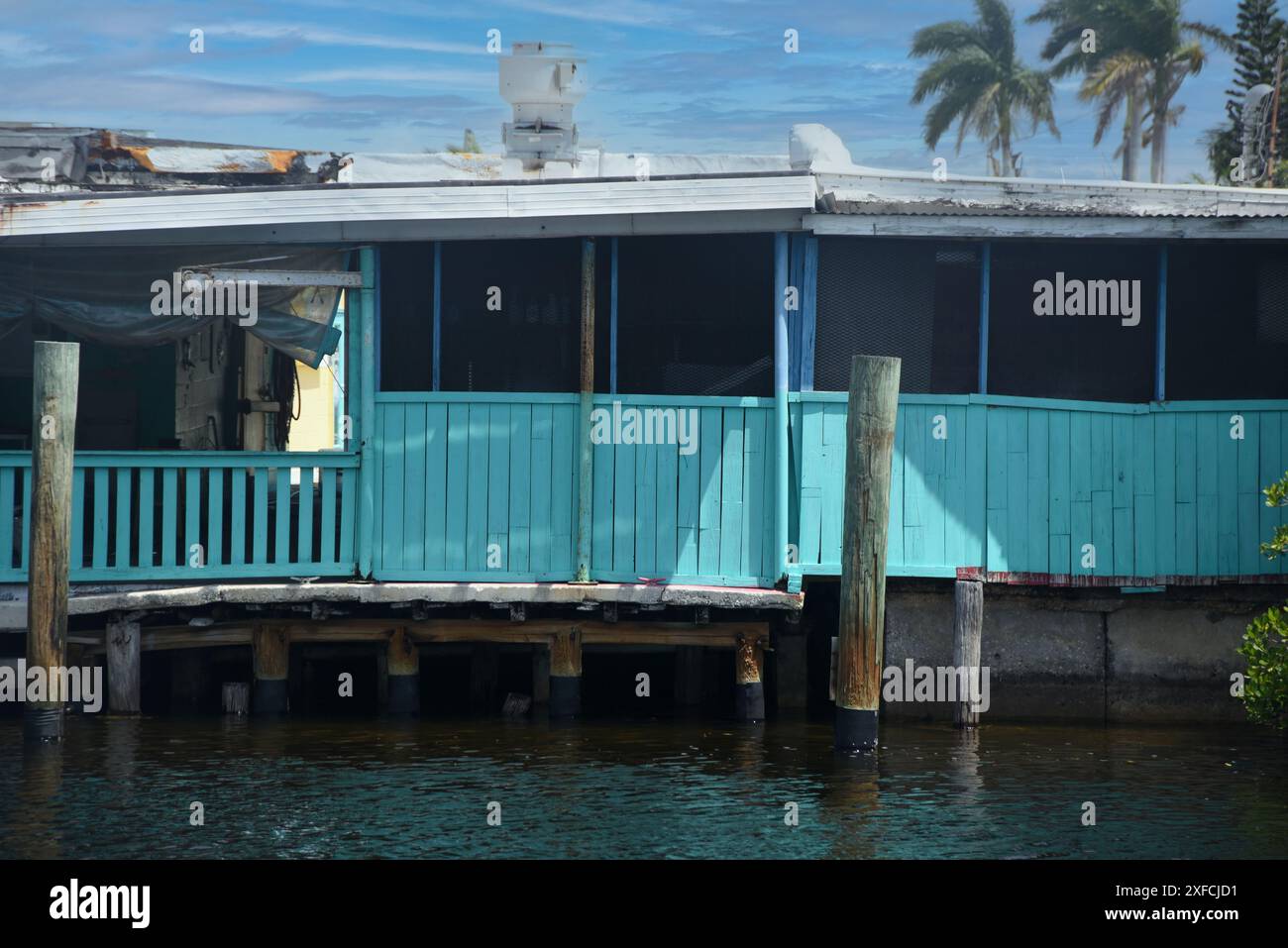 Maison sur une jetée, Matlacha, Pine Island, Floride, États-Unis Banque D'Images