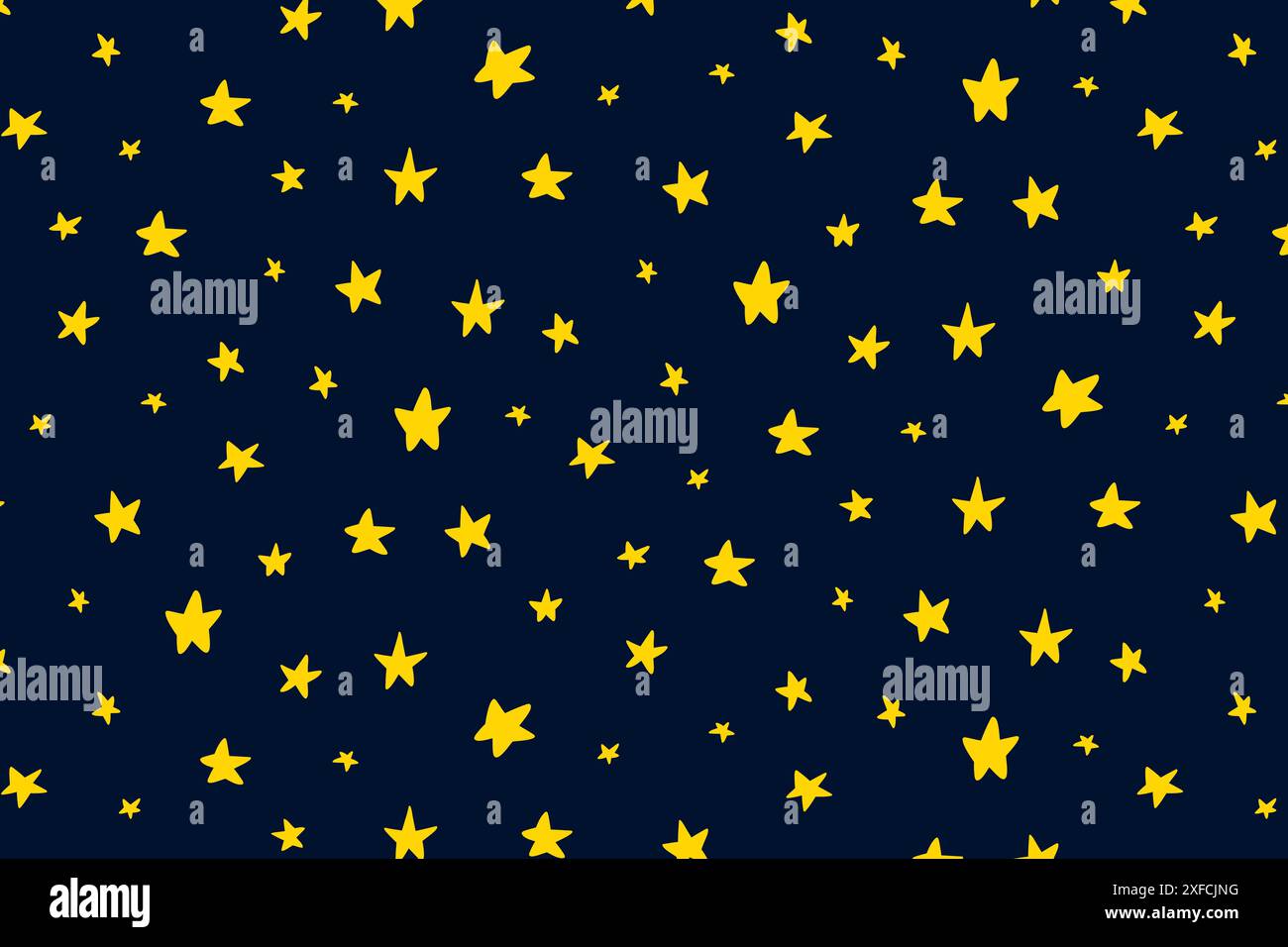 Fond d'étoiles jaunes d'espace, motif de ciel nocturne et motif vectoriel sans couture d'étoiles. Étoiles dans l'illustration vectorielle du ciel nocturne. Illustration de Vecteur