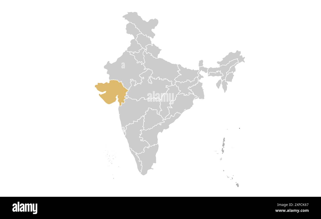Gujarat Political map1, État de l'Inde, République de l'Inde, gouvernement, carte politique, carte moderne, drapeau indien, illustration vectorielle Illustration de Vecteur