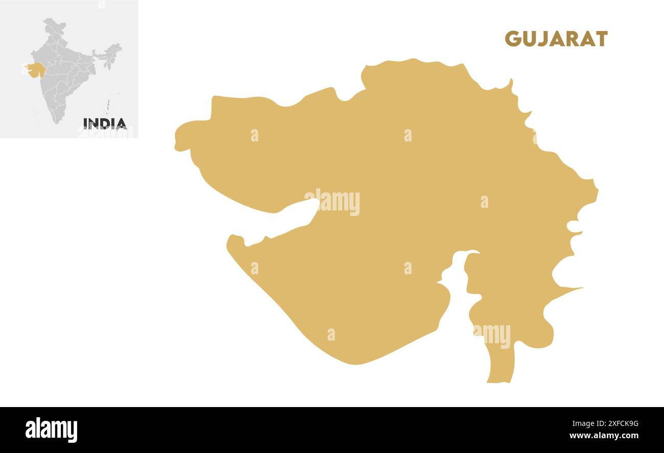 Gujarat administrative map1, État de l'Inde, République de l'Inde, gouvernement, carte politique, carte moderne, drapeau indien, illustration vectorielle Illustration de Vecteur