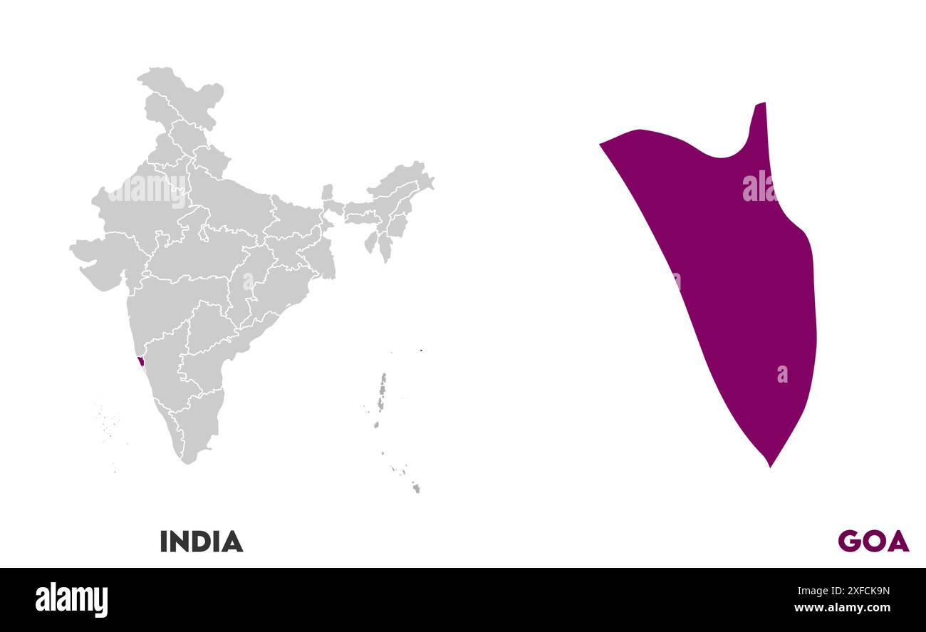 Goa Map1, État de l'Inde, République de l'Inde, gouvernement, carte politique, carte moderne, drapeau indien, illustration vectorielle Illustration de Vecteur